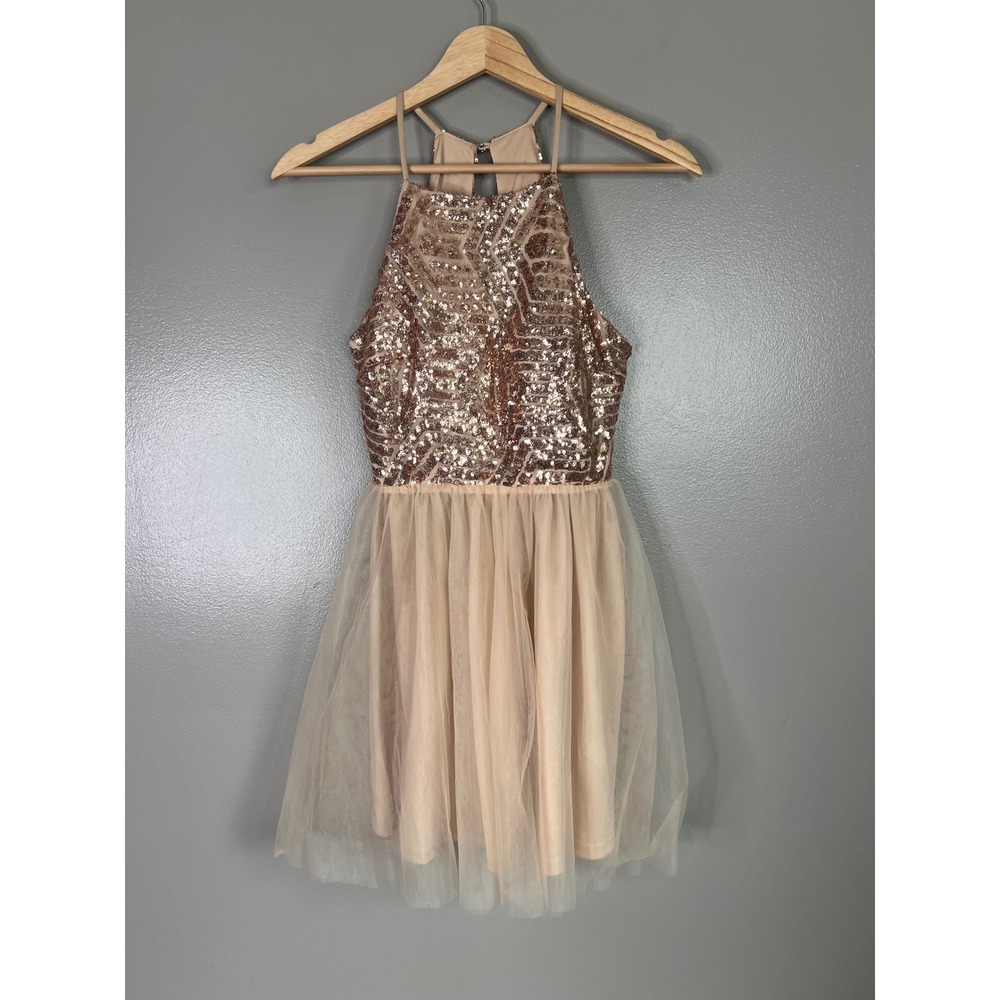 Windsor rose Gold Sequin Tulle Halter Mini Dress small pageant
formal prom party